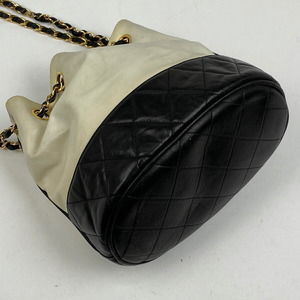 Chanel Black Mark Leather Chain Coco Matelasse Bag Drawstring White